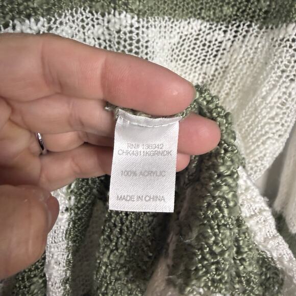 Charming Charlie Womens Medium Olive Green White Striped Open Knit Sweater - Picture 4 of 4